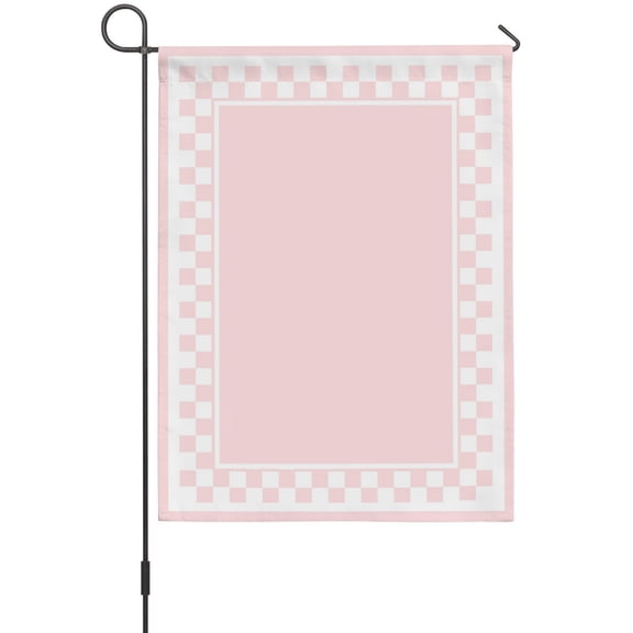 Pink Square Garden Flags For Outdoor, Graphic Retro Blush Pink White Checkered Border Small Double Side Yard Flags Weather Proof Garden Decor for Lawn Outside Holiday 12 x 18 Inches