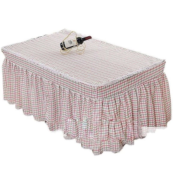 Pink Square Grid Cover Coffee Dustproof Lace Tablecloth