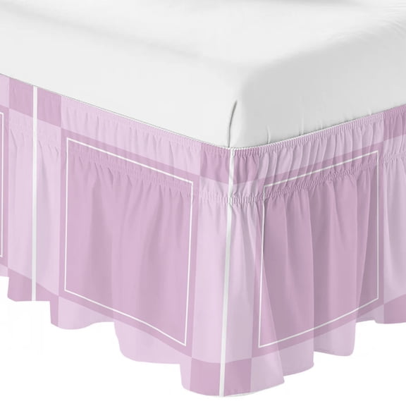 Pink Square Plaid Ruffle Bed Skirt California King Size Pastel Pink Blocks Checkered Border Gingham Adjustable Elastic Dust Bed Skirts Wrap Around Bedskirt Wrinkle Free Easy Fit with 16 Inch Drop