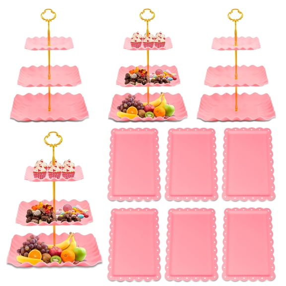 Pink Square Three-tier Cupcake Stand 10-pack Dessert Display Set for Parties and Events