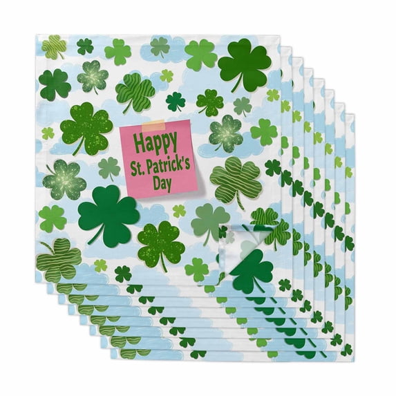 Pink St. Patrick's Day Cloth Napkins, Green Shamrock Leaves Blue Cloud Washable and Reusable Dinner Napkins Set of 8, Table Napkin for Kitchen Party Birthday Wedding Hotel Housewarming 20"x20"
