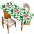 thumbnail image 1 of Pink St. Patrick's Day Table Cloths for 8 Foot Rectangle Tables, Green Shamrock Leaves Blue Cloud Patio Waterproof Elastic Fitted Tablecloths, Washable Rectangular Table Cover for Camping, 1 of 8