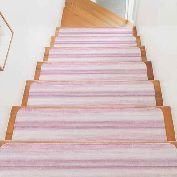 Pink Stair Treads Non Slip for Steps Abstract Light Pink Ombre Linen Texture Modern Rustic Classic 4 Pcs Reusable Adhesive Stair Runner Mats for Dogs Elders Carpet Treads Rugs for Staircase 8x30 In