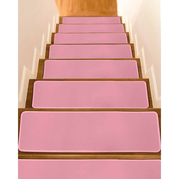 Pink Stair Treads for Wooden Steps Indoor Runner Rug Carpet, Pure Pink 10 Pieces Peel and Stick Staircase Step Treads Covers Washable Throw Door Mats, 30"x8"