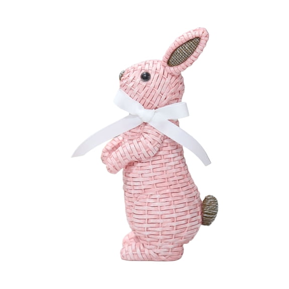 Pink Standing Resin Bunny with Bow detail, Outdoor Easter decor, Ideal for Dining Table Centerpieces, Backyard Flower Bed Spots and Cozy Family Room Seasonal Accents