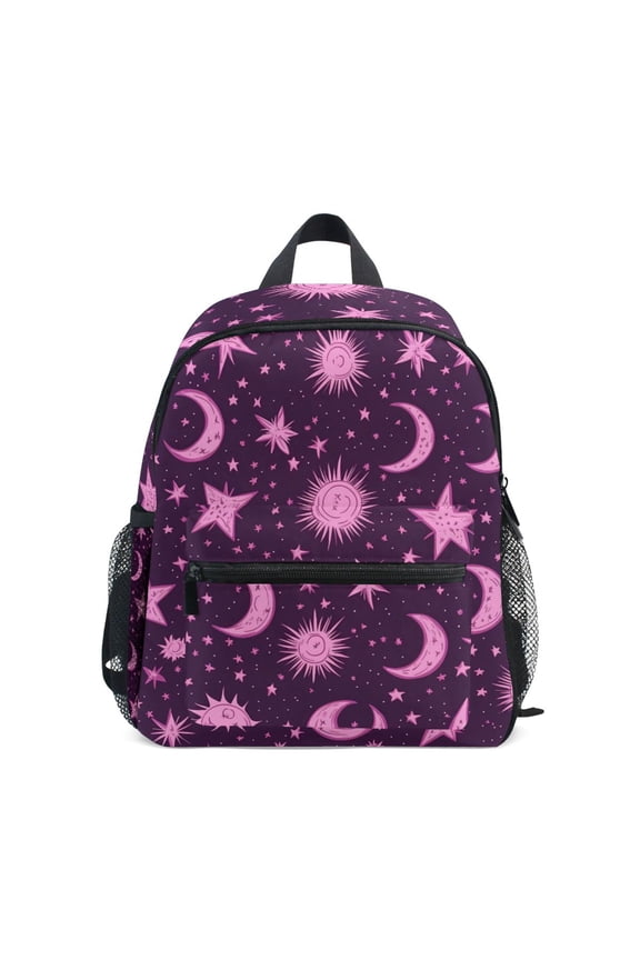 Pink Star Moon Sun Pattern Mini Backpack Cute Small Backpack with Chest Strap and Whistle Ages 3-8
