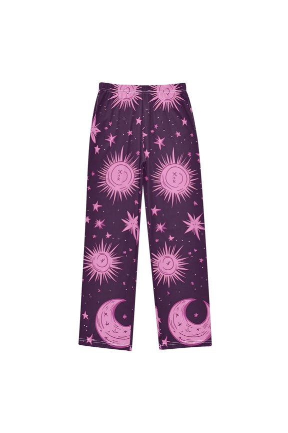 Pink Star Moon Sun Pattern Pajama Pants Soft Lightweight Lounge Pants Bottoms Sleep Pants Warm Comfy