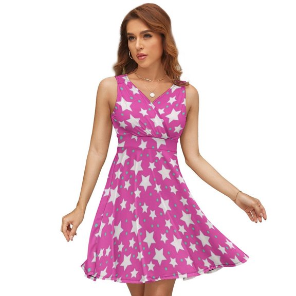 Pink Star Pattern Dress Fashion Beach Long Dresses Female Party Printed Sundress