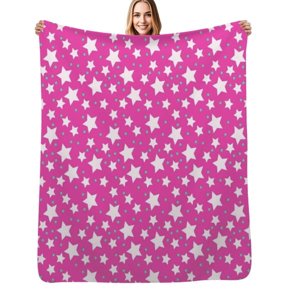Pink Star Pattern Flannel Blankets Soft Throw Blanket Winter Travel Office Outdoor Bedspread