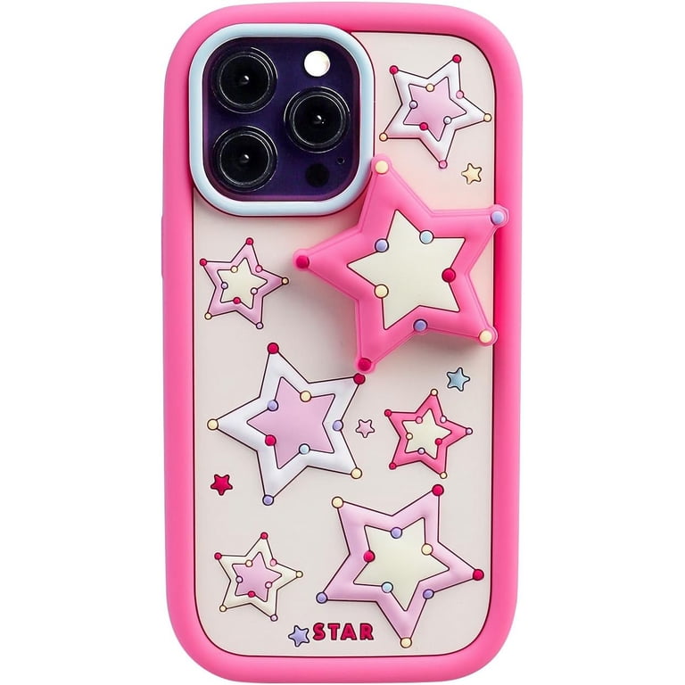 Pink Star Phone Case Compatible with iPhone 14 Pro, Cute 3D Korea Dopamine Star  Case with Star Hold Stand Shockproof Silicone Soft Case - Walmart.com