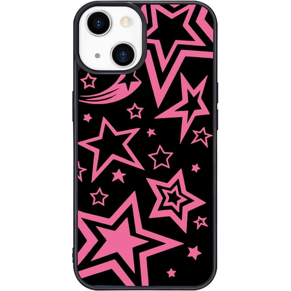 Pink Star Phone Case for iPhone 12 Mini Stars Case Cover TPU Bumper Hard Back Shockproof Phone Case Girly Protective Phone Cover with Cool Design