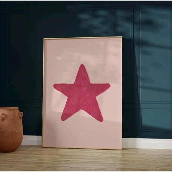 Pink Star, Retro Star Poster, Hand Drawn Star Wall, Trendy Aesthetic Sketch, Girly Preppy Wall, Apartment Decor, Wall Art