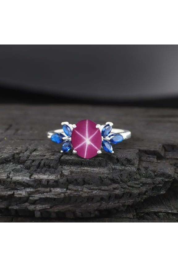 Pink Star Sapphire Engagement Ring Antique Blue Sapphire Floral Cluster Ring 925 Silver Personalized Gift Custom Jewelry Statement Rings