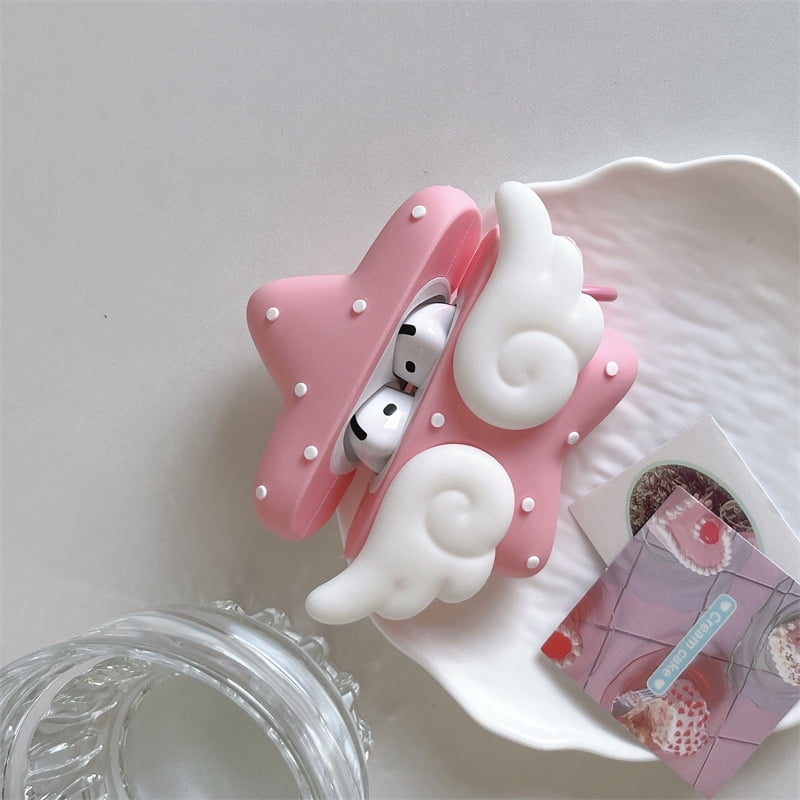 Pink Star Wing Silicone Earphone Case, Cute Protective Cover Compatible ...