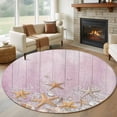 thumbnail image 1 of Pink Starfish Coastal Round Area Rug 6Ft Washable Circle Rugs for Bathroom Office, Summer Beach Shell Wooden Non-Slip Carpet Floor Mats Indoor Outdoor Carpet Runner Aesthetic Home Decor, 1 of 8