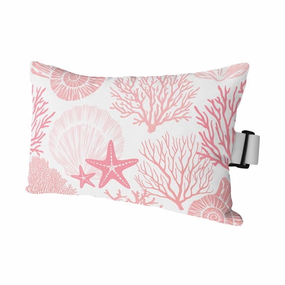 Pink Starfish Shell Coral Outdoor Chaise Lounge Pillows Coastal Silhouette Pattern Ocean Lumbar Pillows with Insert Adjustable Elastic Strap Headrest Pillow for Recliner Patio Chair 1 Pack 11x16 Inch