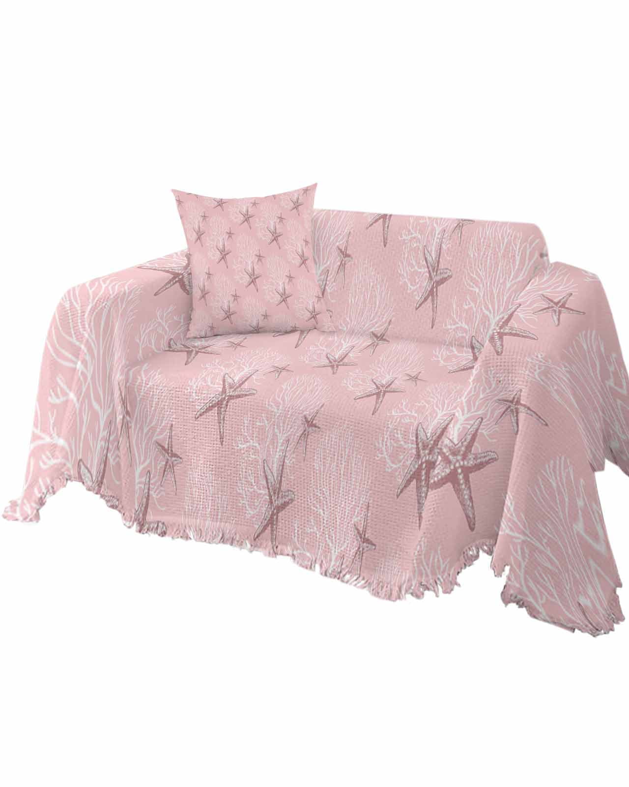 Pink Starfish Sofa Couch Covers for Dog,Washable Sectional Couch Slipcoverfor Loveseat with Tassels,Coastal Ocean Coral Sea Nautical Beach Non Slip Sofa Throw Cover Blanket Large 71''x102''