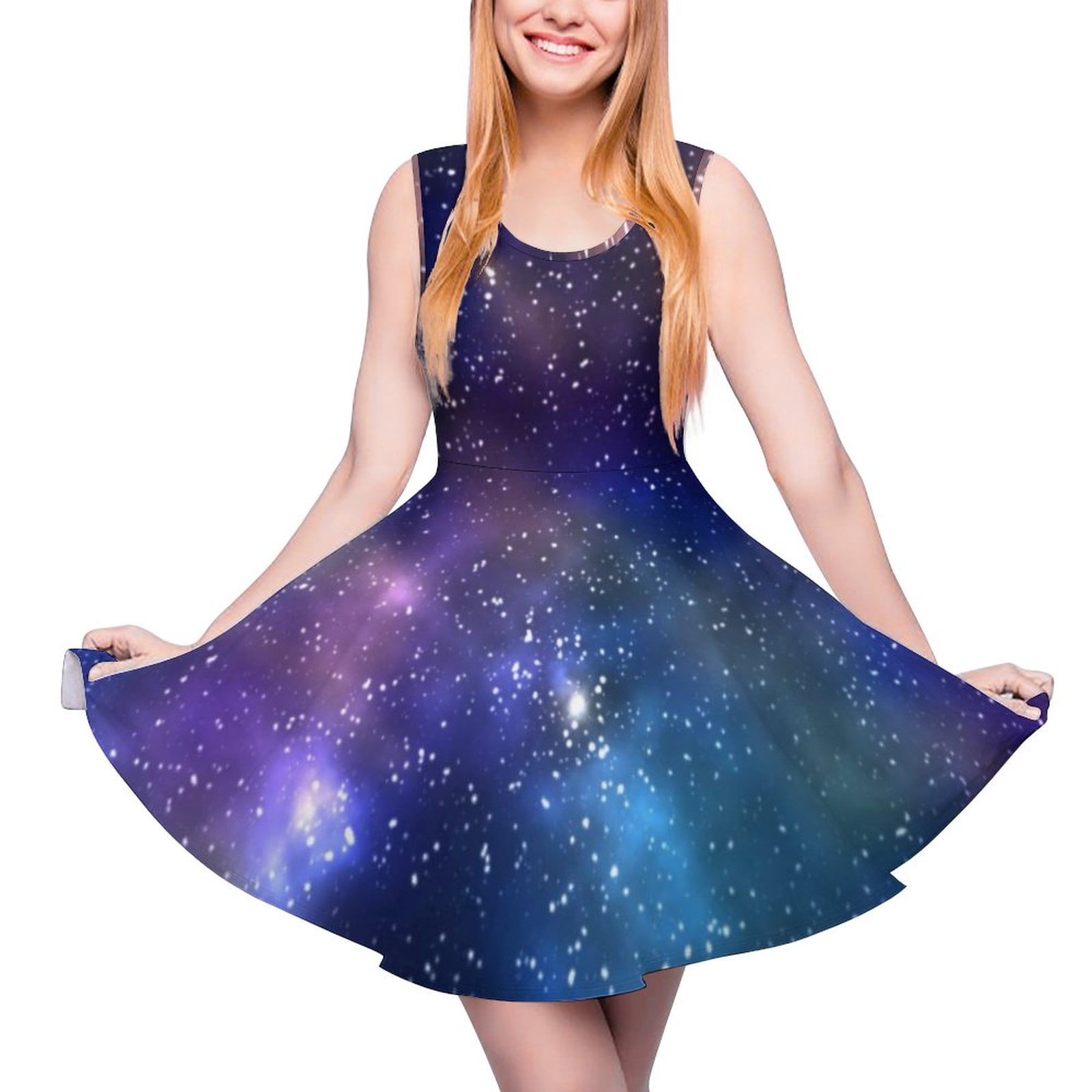 Pink Starry Night Dress High Waist Colorful Sky Print Streetwear ...