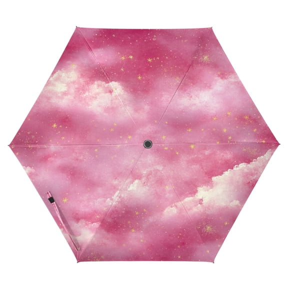 Pink Starry Sky Folding Umbrella UV50+ Waterproof Sun Protection Auto Open Close Compact Fiberglass Frame