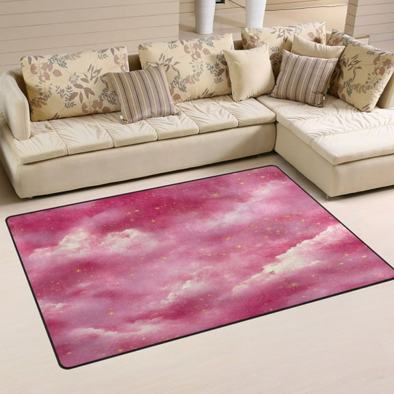 Pink Starry Sky Soft Polyester Area Rug 31''x20'', Non Slip, Memory Foam, Water Absorbent