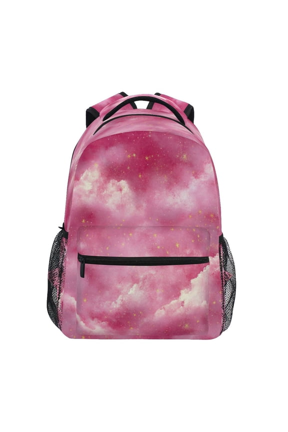 Pink Starry Sky Stylish Large Backpack 15L Self-Standing Durable Twill for School, Office and Travel Use