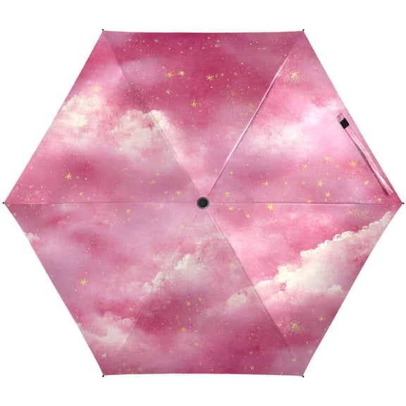 Pink Starry Sky Umbrellas for Sun Auto Open Close UV50+ Waterproof 5-Fold Compact Fiberglass Frame