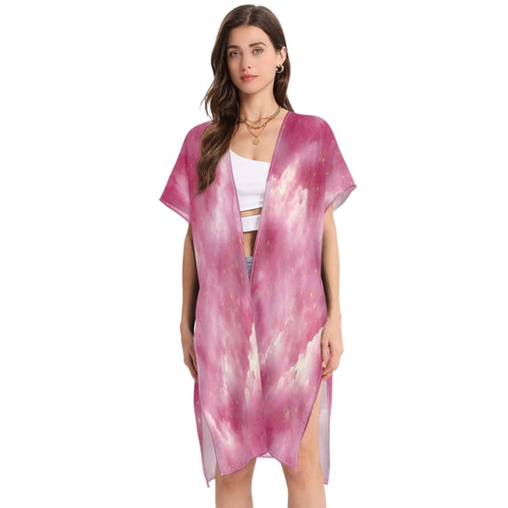 Pink Starry Sky Women's Swimwear Cover Up Summer Cardigan Beach Pool Cover Up Loose for Swimsuits Casual Wear