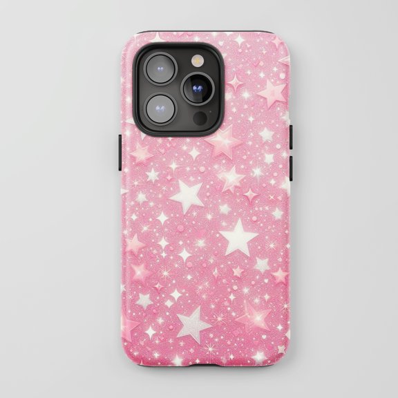Pink Stars Glitter Phone Case for All iPhone Series Protective Pink Case