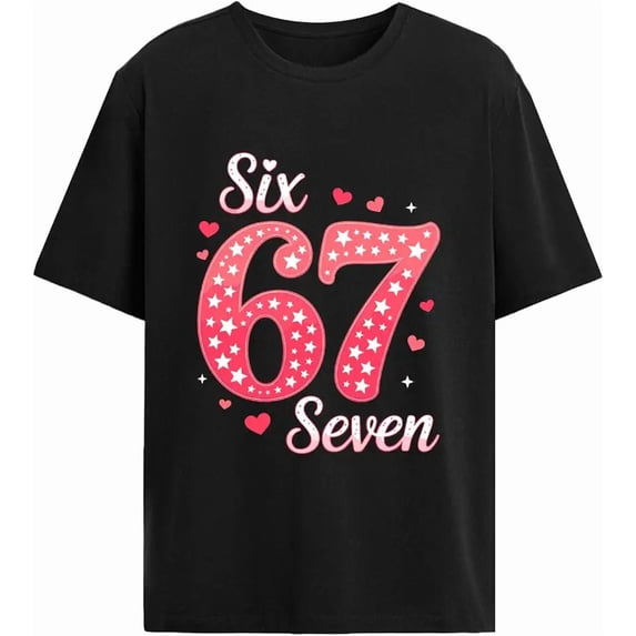 Pink Stars Number 67 Birthday Women Short Sleeve Graphic T-Shirt