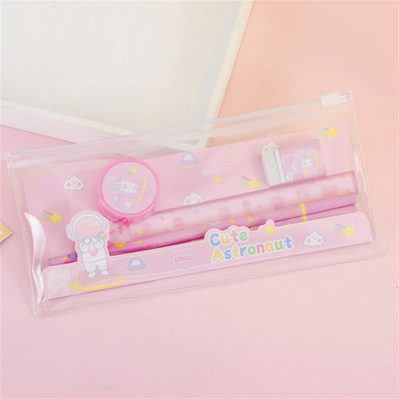 Pink Stationery Set, Transparent Pencil Case & Study Kit Set, Pink,By DreamyJuly