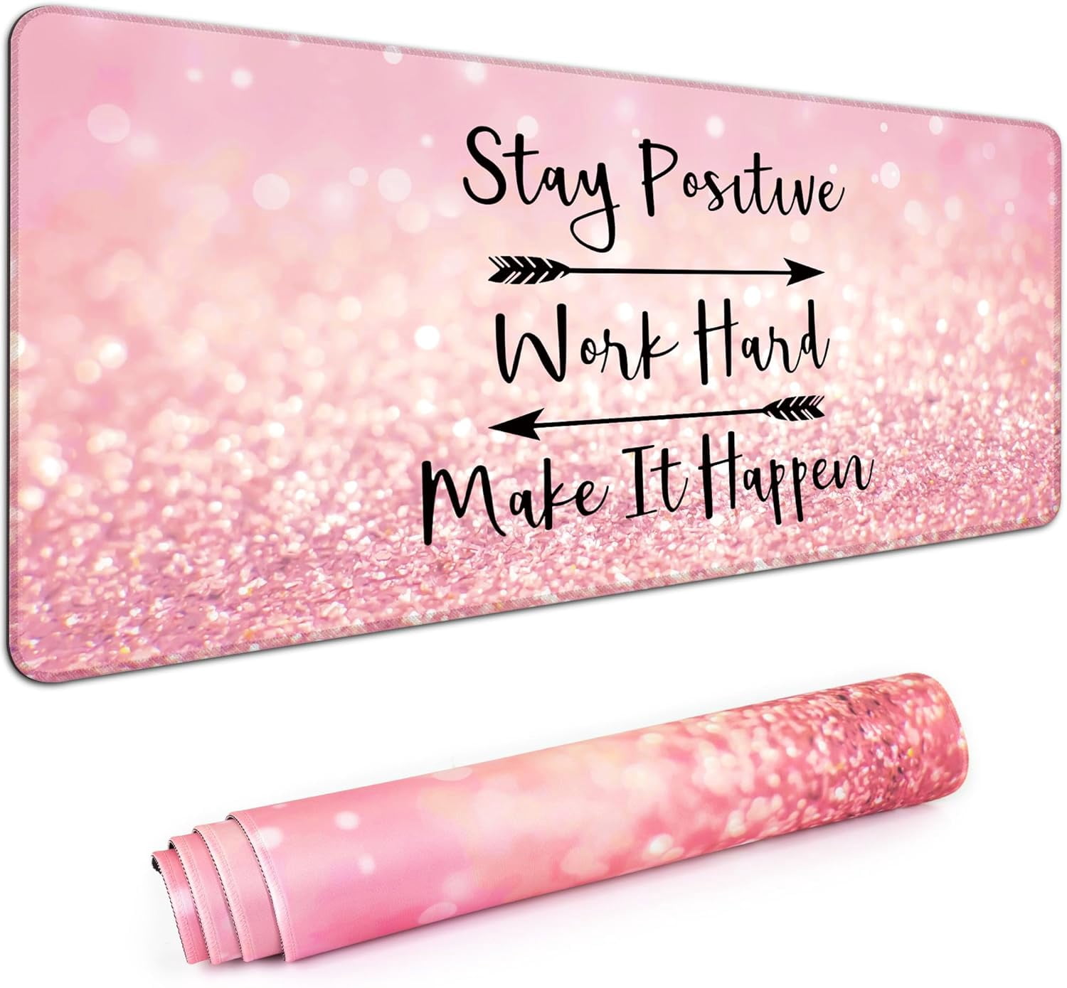 Pink Stay Positive XXL Extended Gaming Mouse Pad - Large Desk Mat with Non-Slip Base, Stitched Edges, Perfect for Computer, Office, Keyboard, Laptop, 35"x15.6"