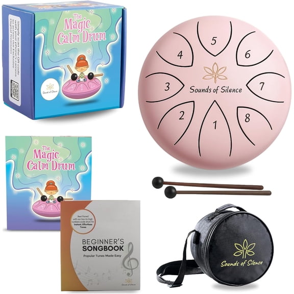 Pink Steel Tongue Drum for Kids with Songbook and Sing-Along Storybook, Ages 4+, 432hz drum, 6 inch, 8 notes, Cmajor