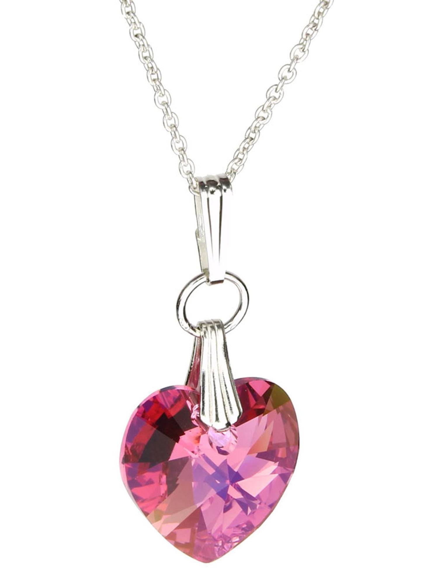 925 Sterling Silver Simulated Tourmaline Heart Necklace Jewelry Set Fo