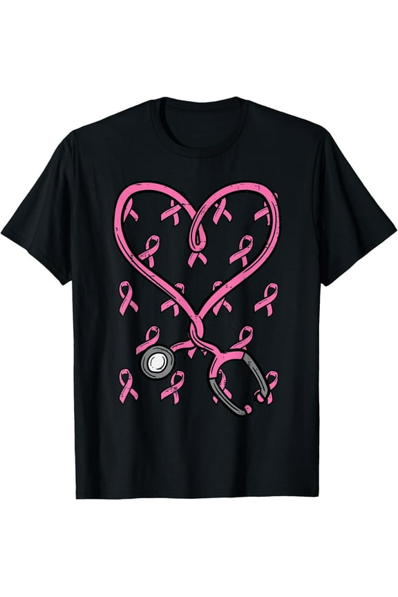 Pink Stethoscope Nurse Scrub Breast Cancer Awareness Women T-Shirt
