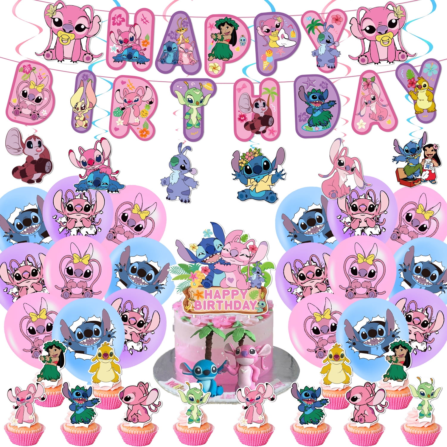 EZParty Happy Birthday Stitch Angel Cake Topper Decoration for Kids Party  Event Decor (Stitch)