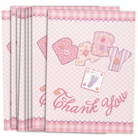 Pink Stitching Baby Shower Thank You Notes, 8ct