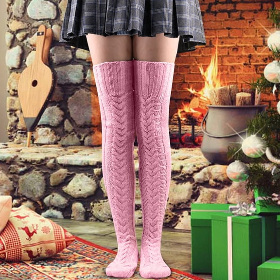 Pink Stockings Knit Leg Stocking Thigh Long Warmers Knee Cable Women Boot Socks Over Socks