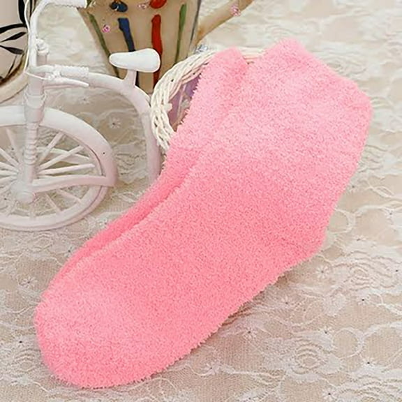 Pink Stockings Women Fuzzy Fluffy Cozy Slipper Socks Warm Soft Winter Plush Home Sleeping Socks
