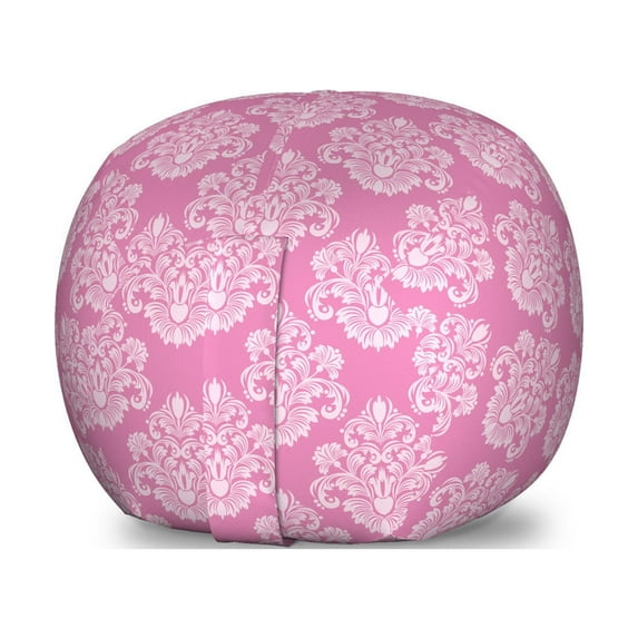 Pink Storage Toy Bag Chair, Intricate Flower Motifs Petals and Leaves Retro Renaissance Tile, Stuffed Animal Organizer Washable Bag, Large Size, Pale Pink Pink, by Ambesonne