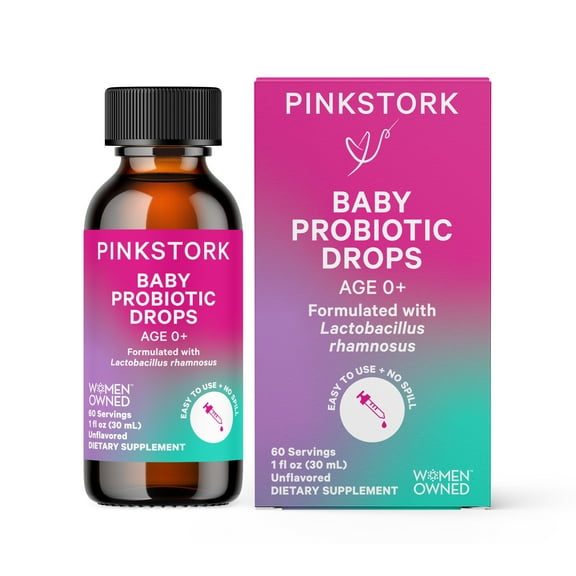 Pink Stork Baby Probiotic Drops: Infant Probiotic Drops for Baby, Digestion & Gas Relief, 1 fl oz