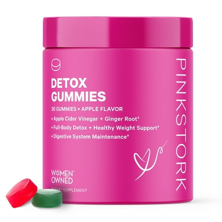 Pink Stork Detox Gummies Apple Cider Vinegar + Ginger, Pregnancy + Nursing Safe, Apple Flavor, 30 Count
