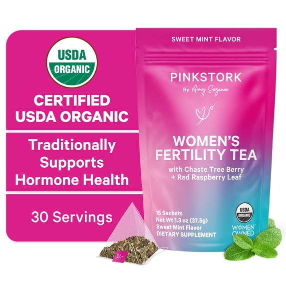 Pink Stork Fertility Tea, Sweet Mint, Hormone Balance, Cycle Support, 15 Sachets