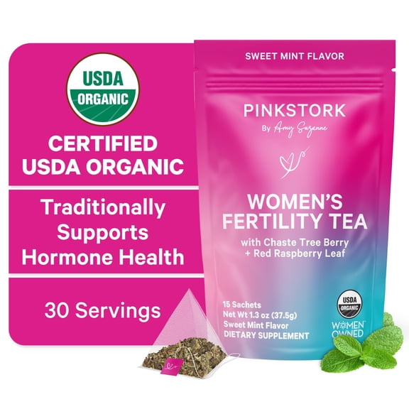 Pink Stork Fertility Tea, Sweet Mint, Hormone Balance, Cycle Support, 15 Sachets