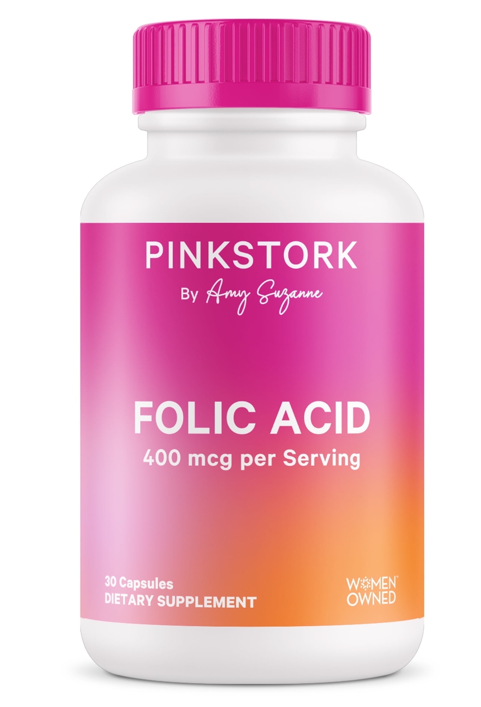 Pink Stork Folic Acid for Women - Formulated for Mom + Baby, 400mcg, 30 Capsules