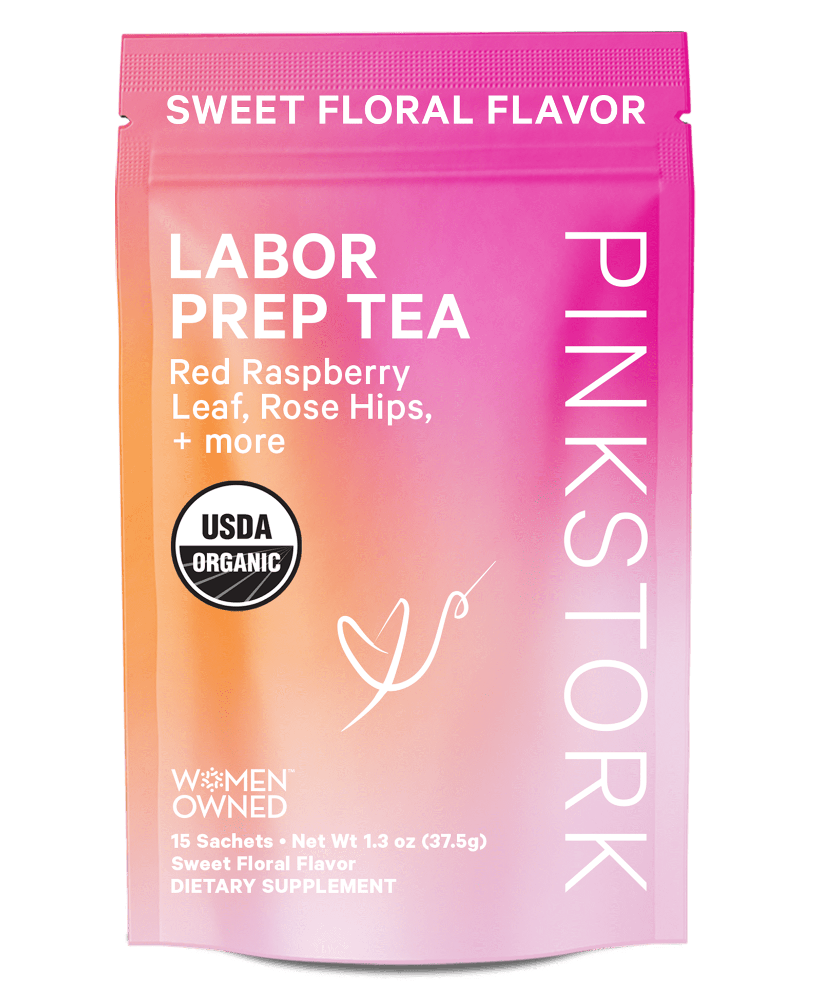 Pink Stork Labor Prep Tea, Organic Red Raspberry Leaf Tea with Chamomile and Rosehip, Caffeine-Free, Pregnancy Must Haves, Labor and Delivery Essentials, Third Trimester Pregnancy Tea - 15 Sachets