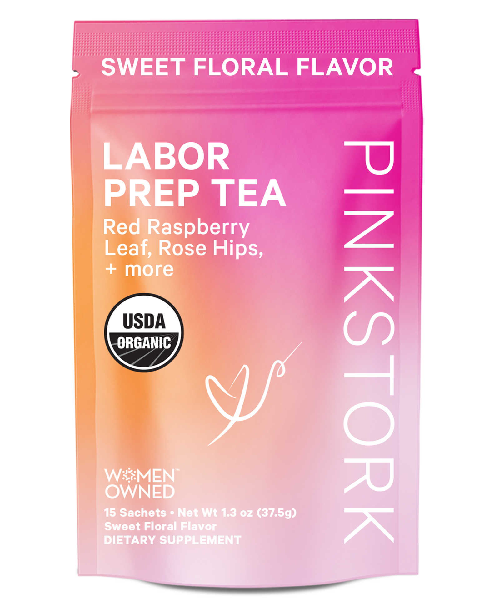 Pink Stork Labor Prep Tea, Organic Red Raspberry Leaf Tea with Chamomile and Rosehip, Caffeine-Free, Pregnancy Must Haves, Labor and Delivery Essentials, Third Trimester Pregnancy Tea - 15 Sachets - image 1 of 6