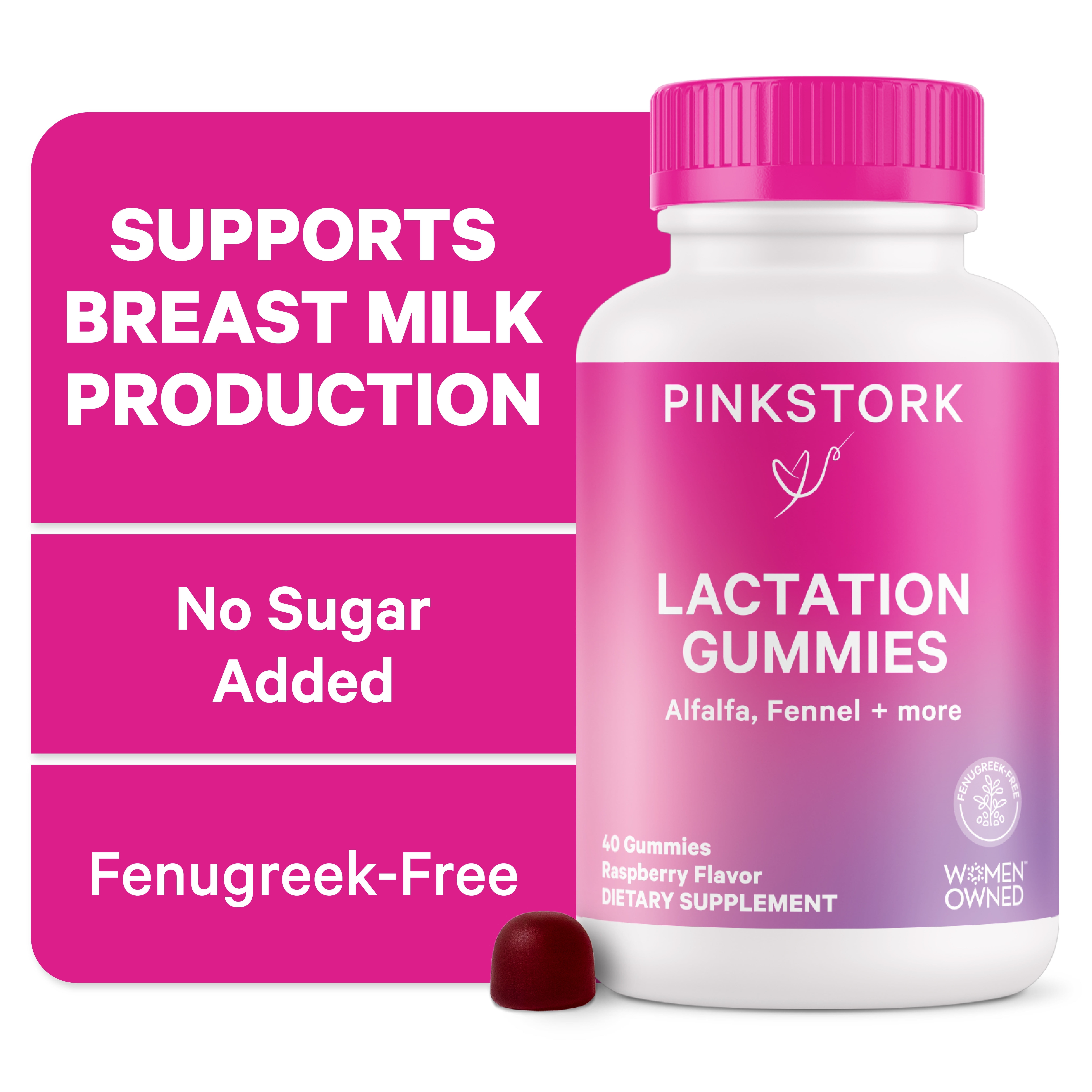 Pink Stork Lactation Support Gummies: Alfalfa, Vitamin D & B12, 40 Gummies