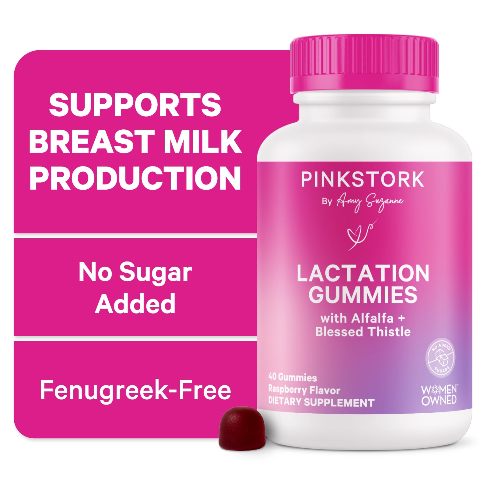 Pink Stork Lactation Support Gummies with Alfalfa, Vitamin D & B12, Postpartum Breastfeeding Supplement, 40 Count