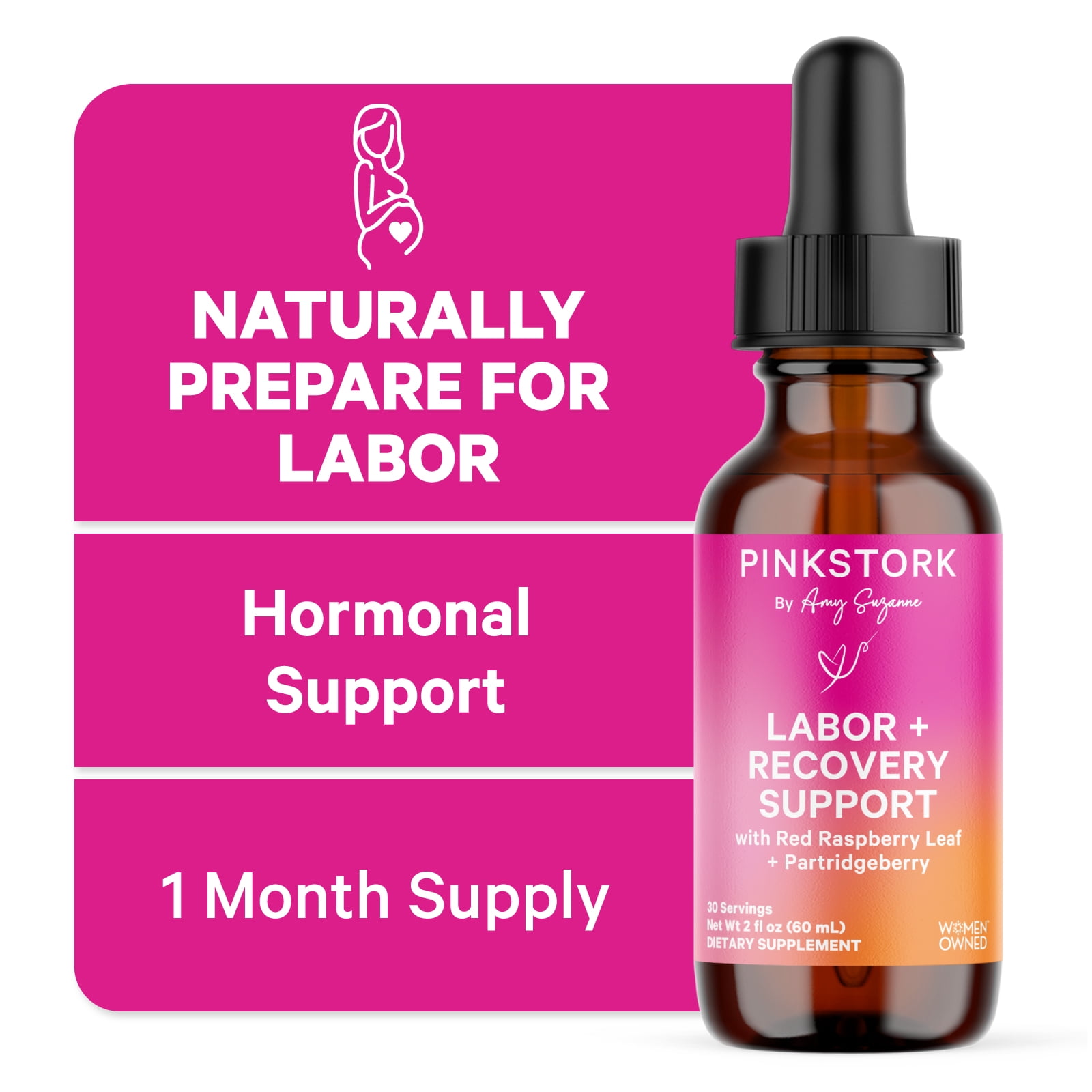 Pink Stork Liquid Labor and Recovery Tincture Supplement, Red Raspberry Leaf for Women, 2 oz