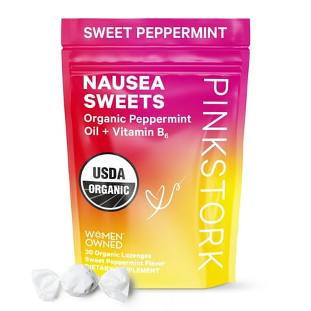 Pink Stork Nausea Sweets: Nausea Relief + Morning Sickness Relief for Pregnancy, Vitamin B6 + Peppermint, 30 Lozenges